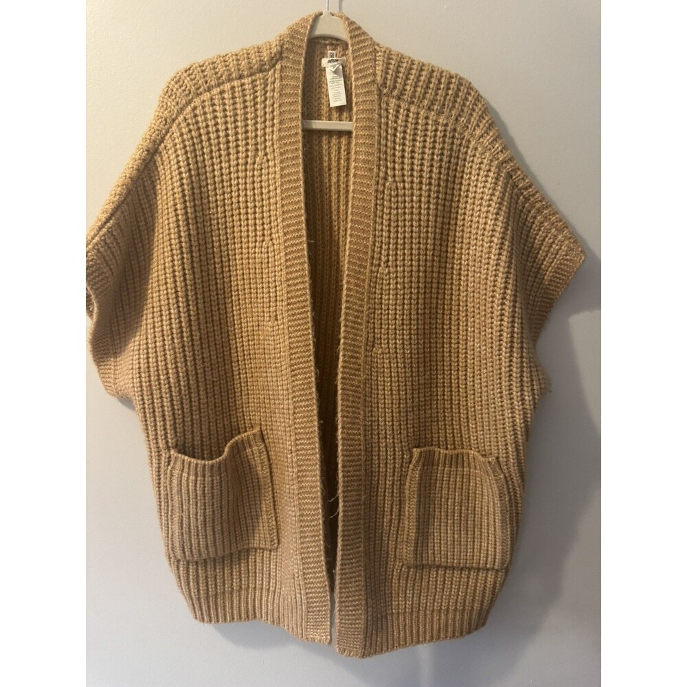 Aerie Marled Rib Knit Oversized Sweater Slouchy Cardigan Cape Tan Women XS/S